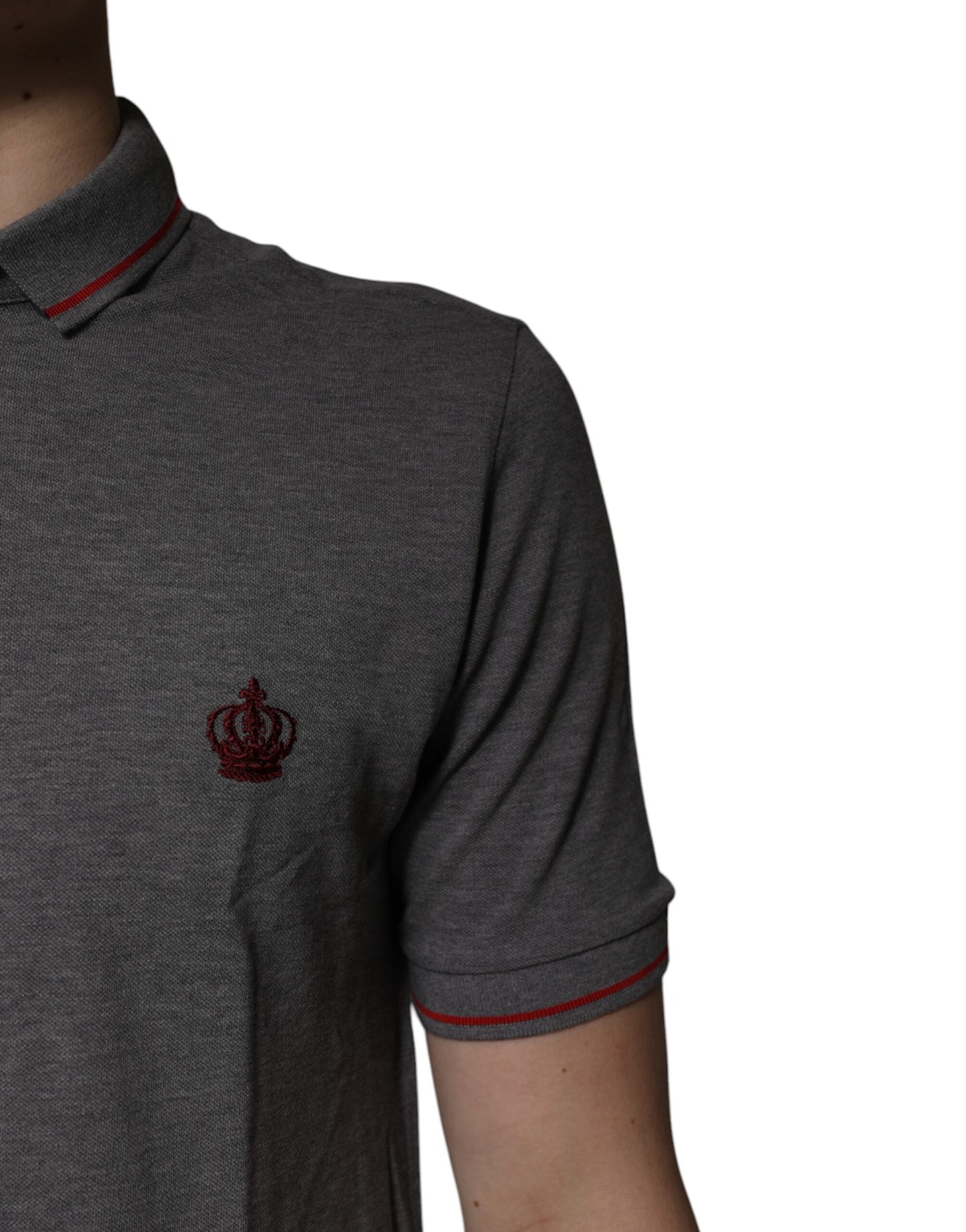 Graues Polo-T-Shirt aus Baumwolle mit Kronenkragen