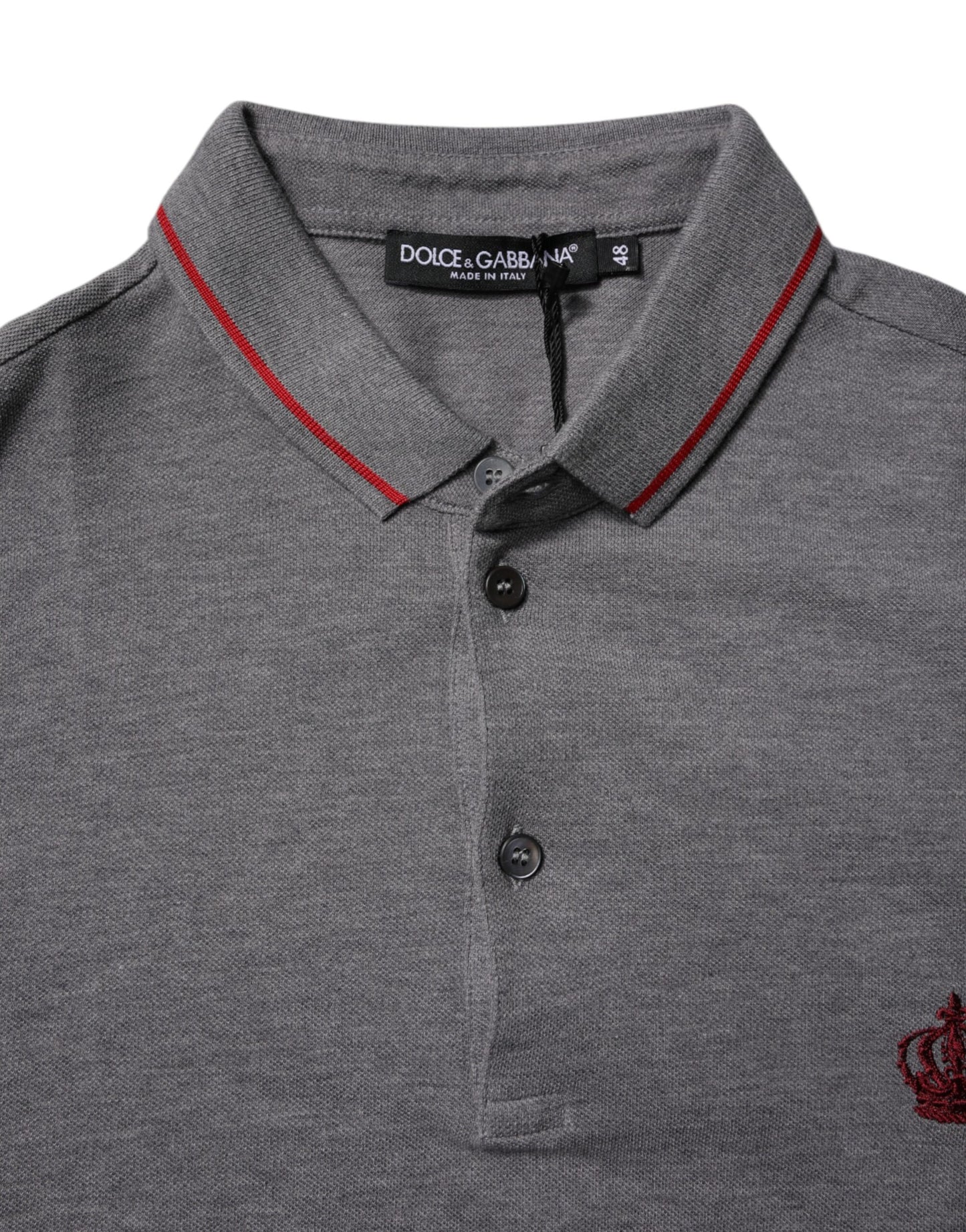 Graues Polo-T-Shirt aus Baumwolle mit Kronenkragen