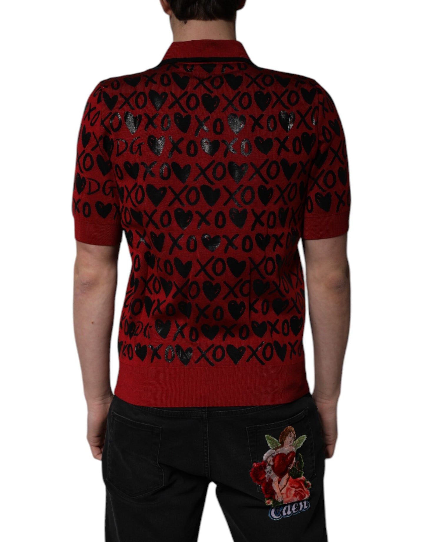 Rotes XOXO-Poloshirt mit Kragen aus Baumwolle