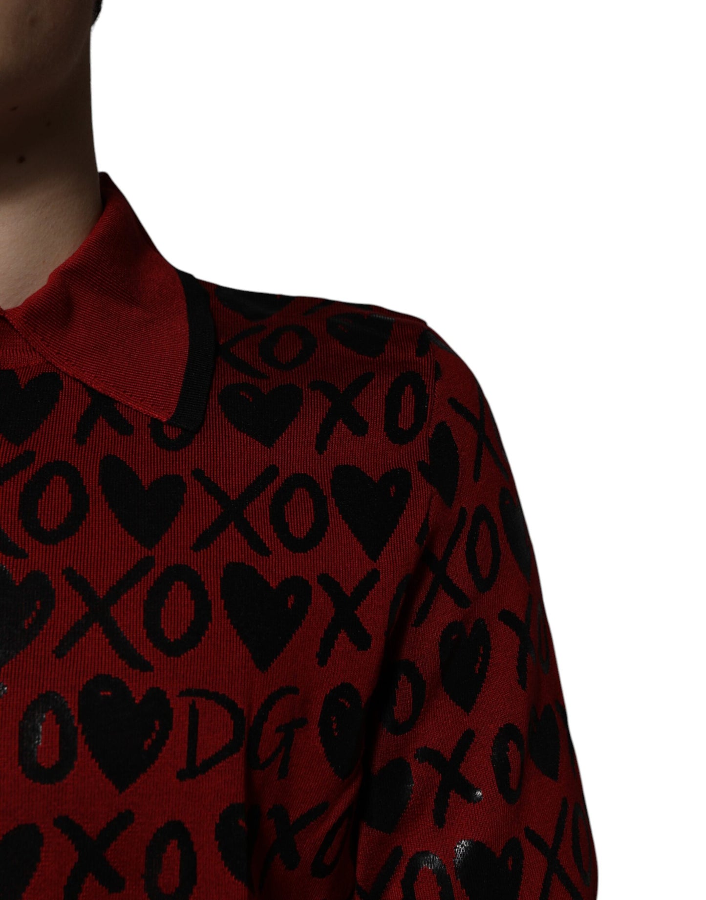 Rotes XOXO-Poloshirt mit Kragen aus Baumwolle