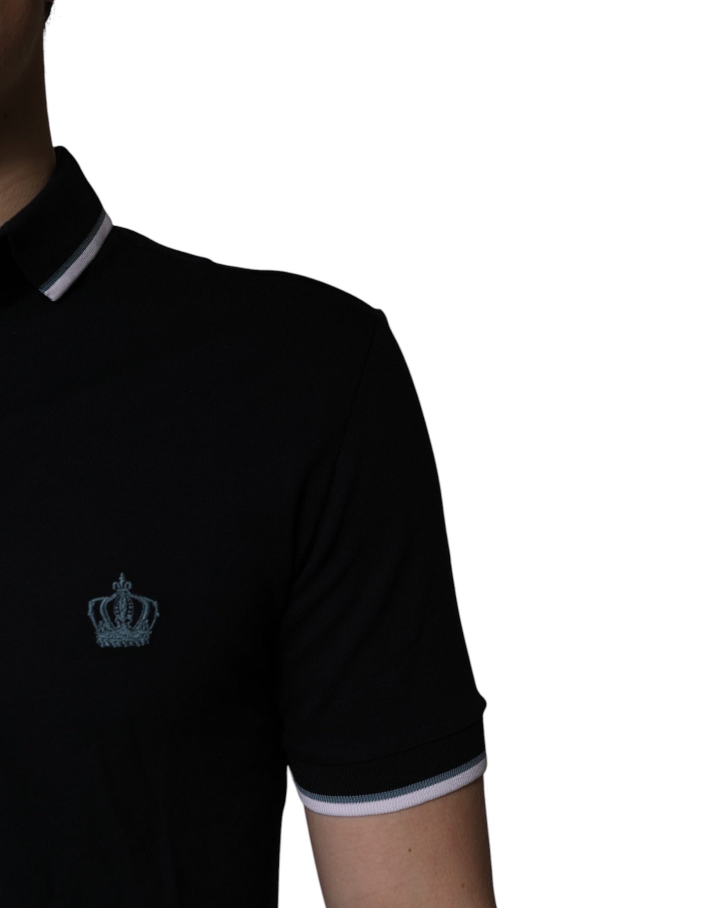 Schwarzes Polo-T-Shirt aus Baumwolle mit Kronenkragen