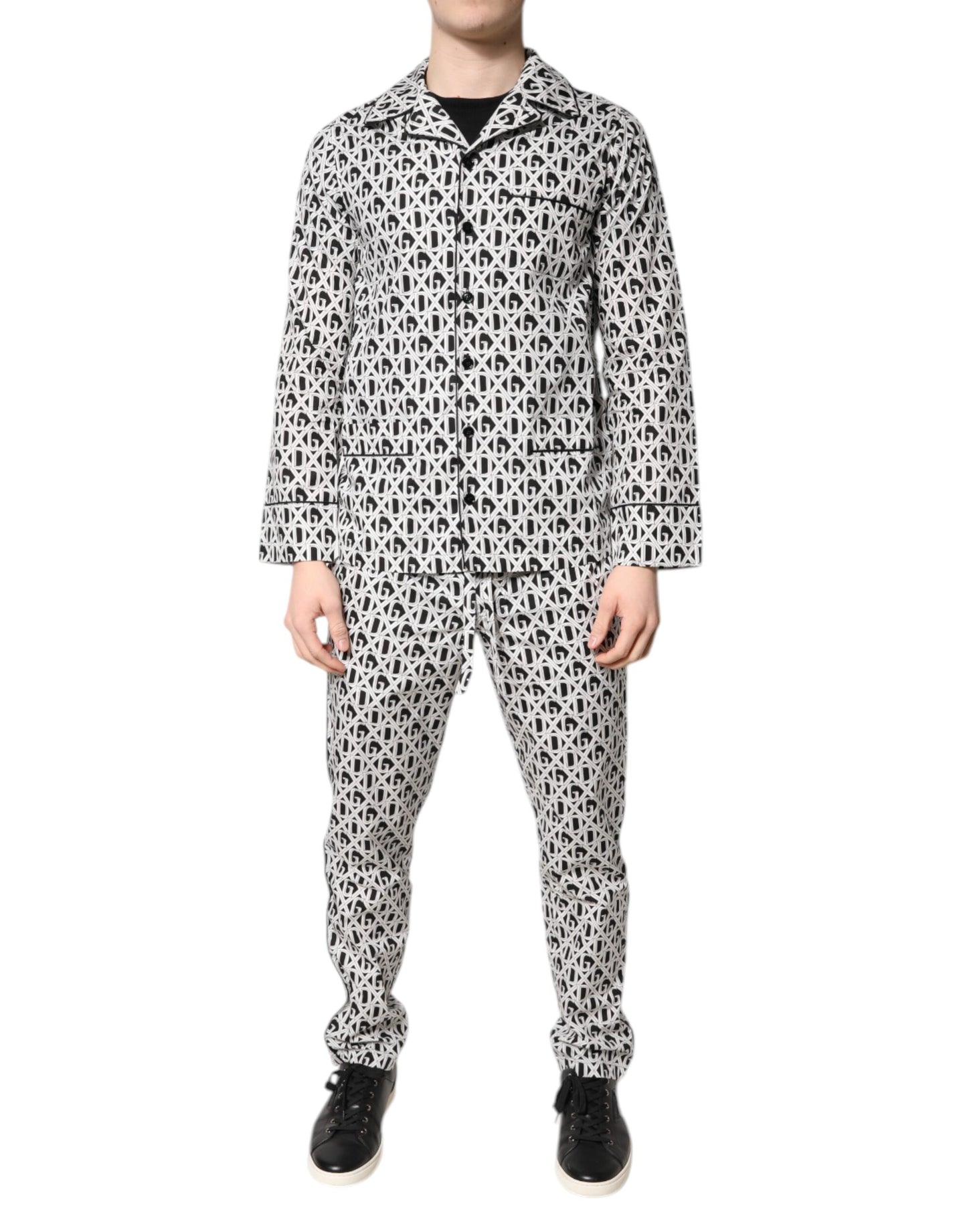 Schwarz-weißes Pyjama-Set aus Baumwolle mit DG-Print