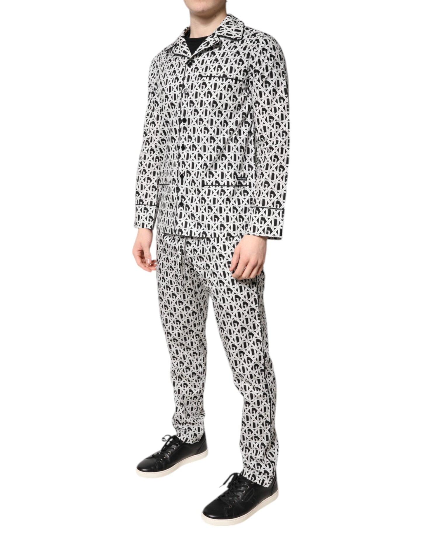Schwarz-weißes Pyjama-Set aus Baumwolle mit DG-Print