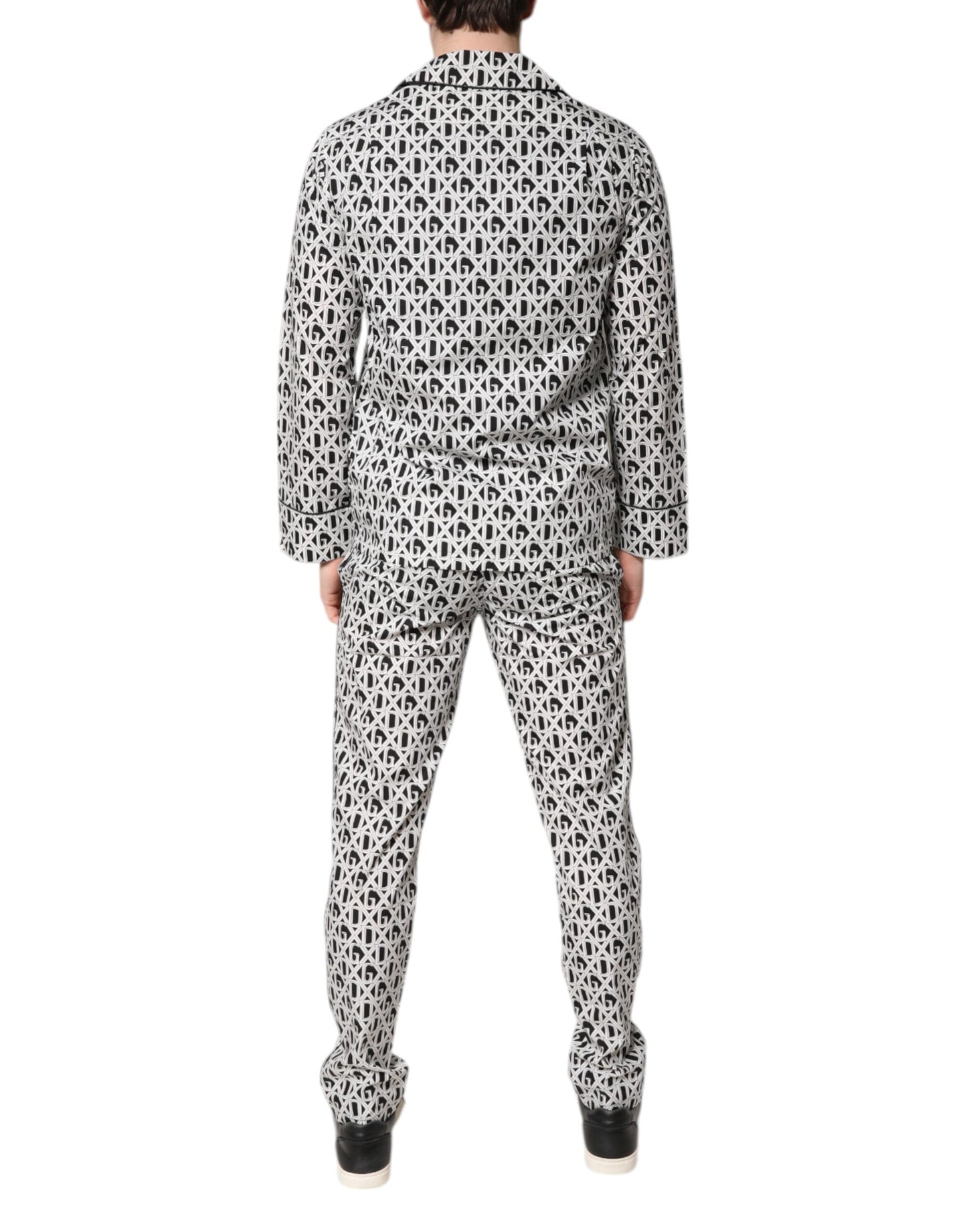 Schwarz-weißes Pyjama-Set aus Baumwolle mit DG-Print