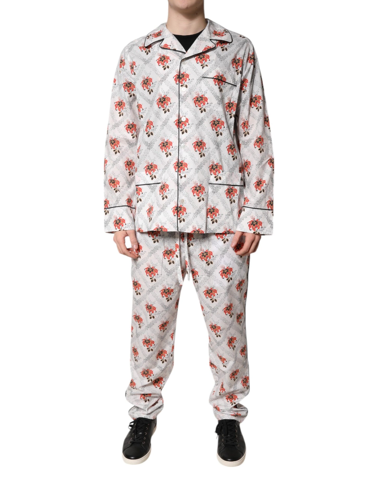Mehrfarbiges Pyjama-Set aus Baumwolle mit Blumendruck, Nachtwäsche