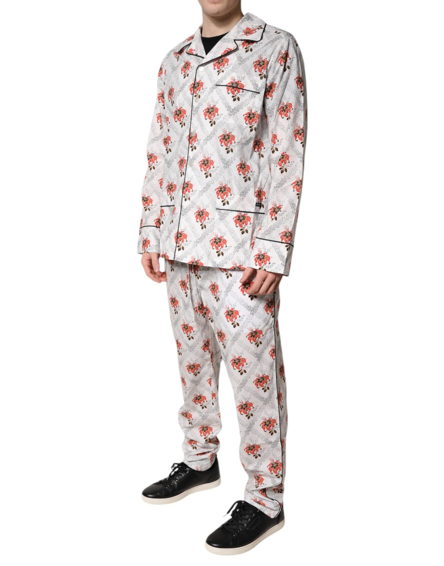 Mehrfarbiges Pyjama-Set aus Baumwolle mit Blumendruck, Nachtwäsche
