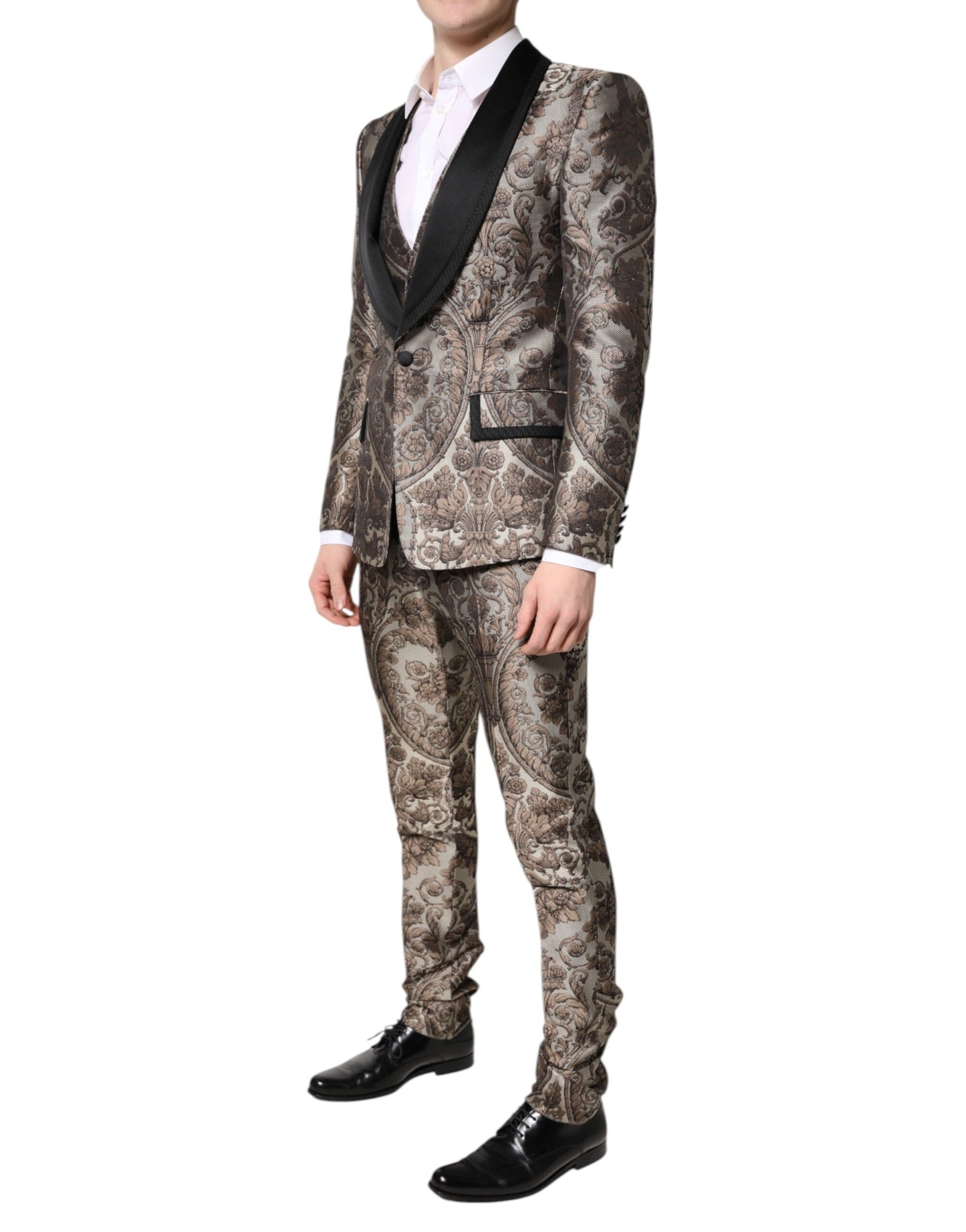 Mehrfarbiger, einreihiger 3-teiliger Jacquard-Anzug
