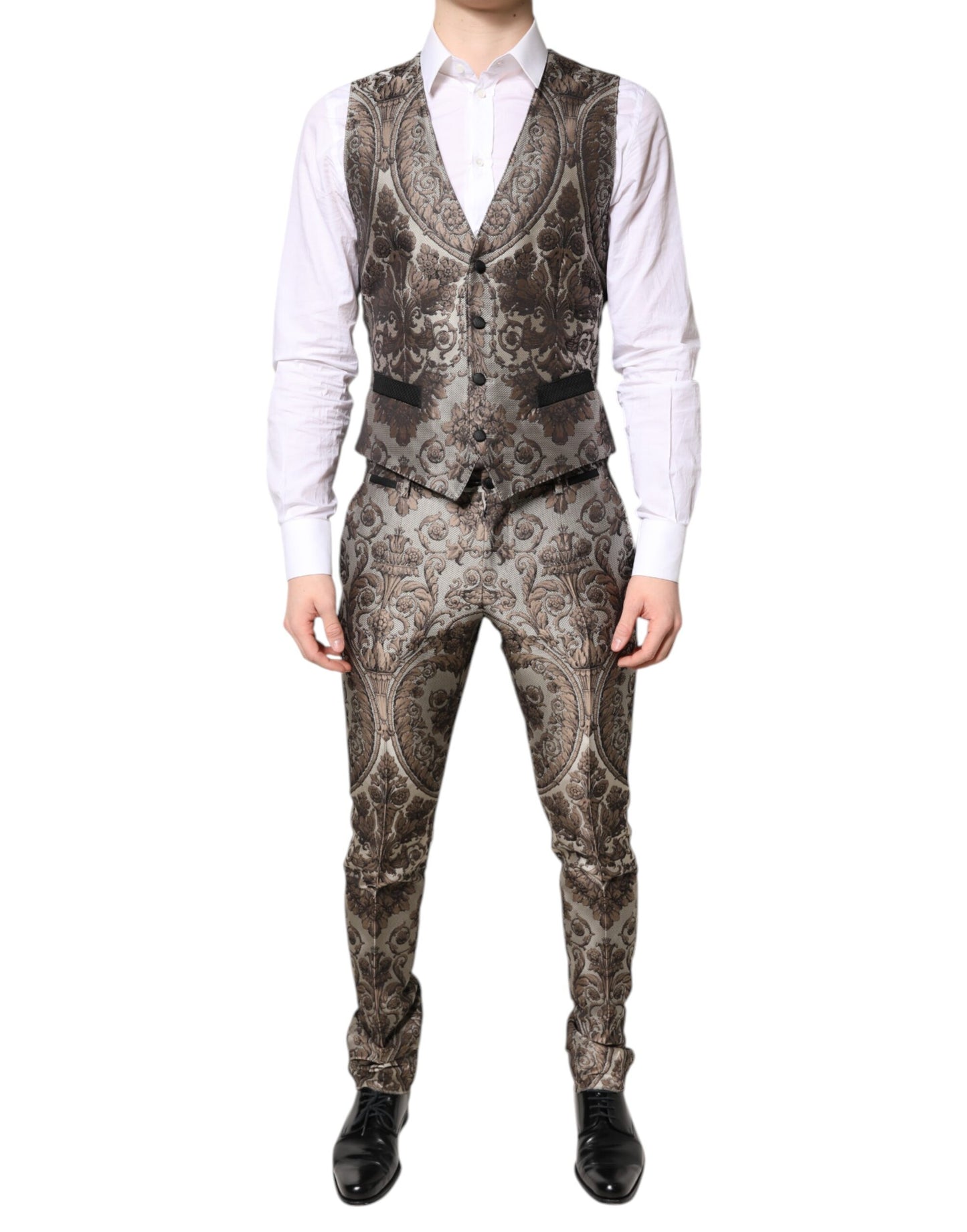 Mehrfarbiger, einreihiger 3-teiliger Jacquard-Anzug