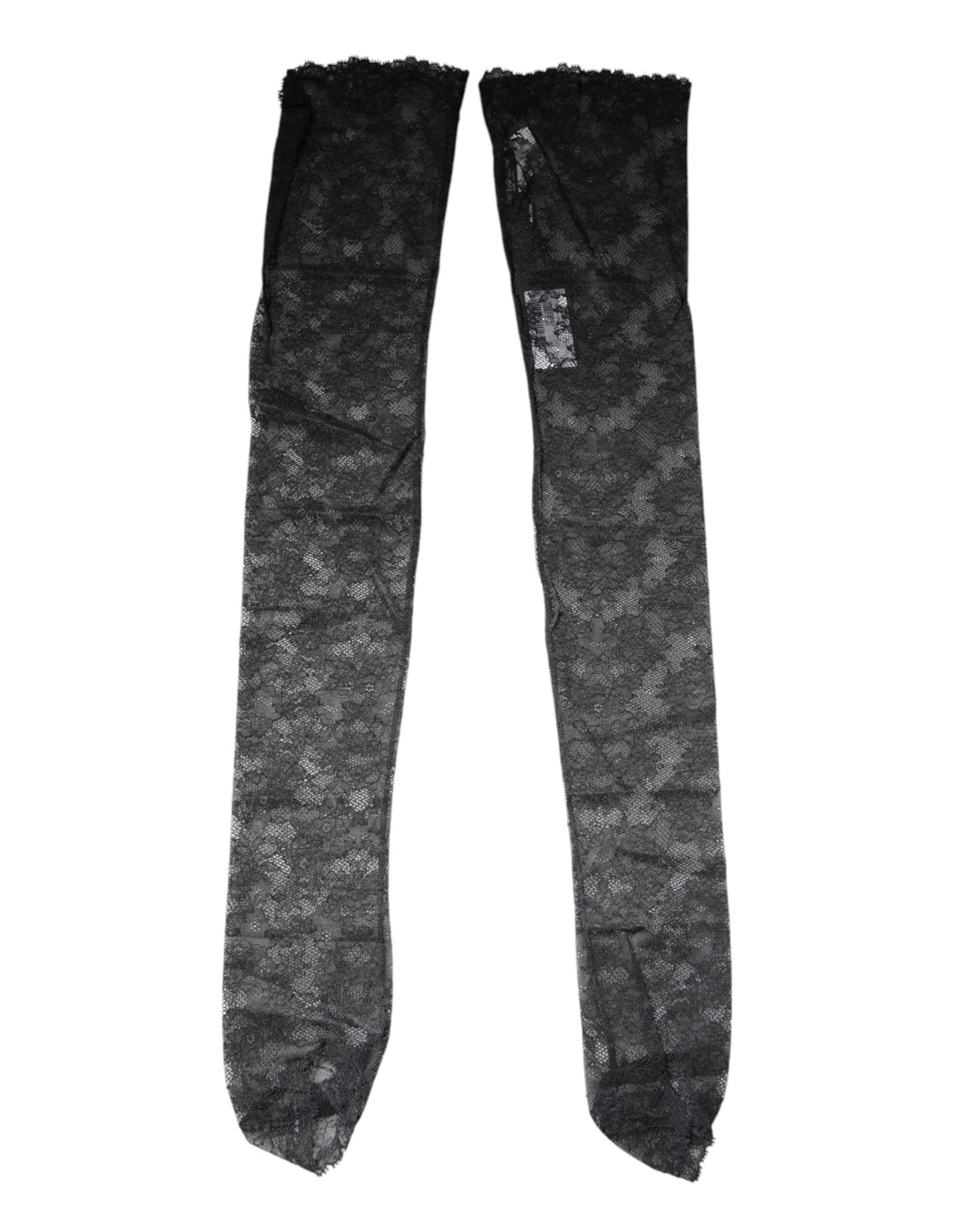 Schwarze Baumwollstrümpfe mit Blumenspitze und Stretch