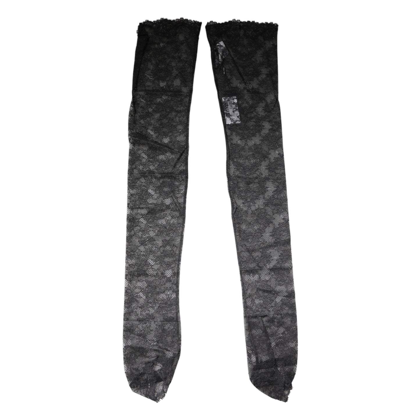 Schwarze Baumwollstrümpfe mit Blumenspitze und Stretch