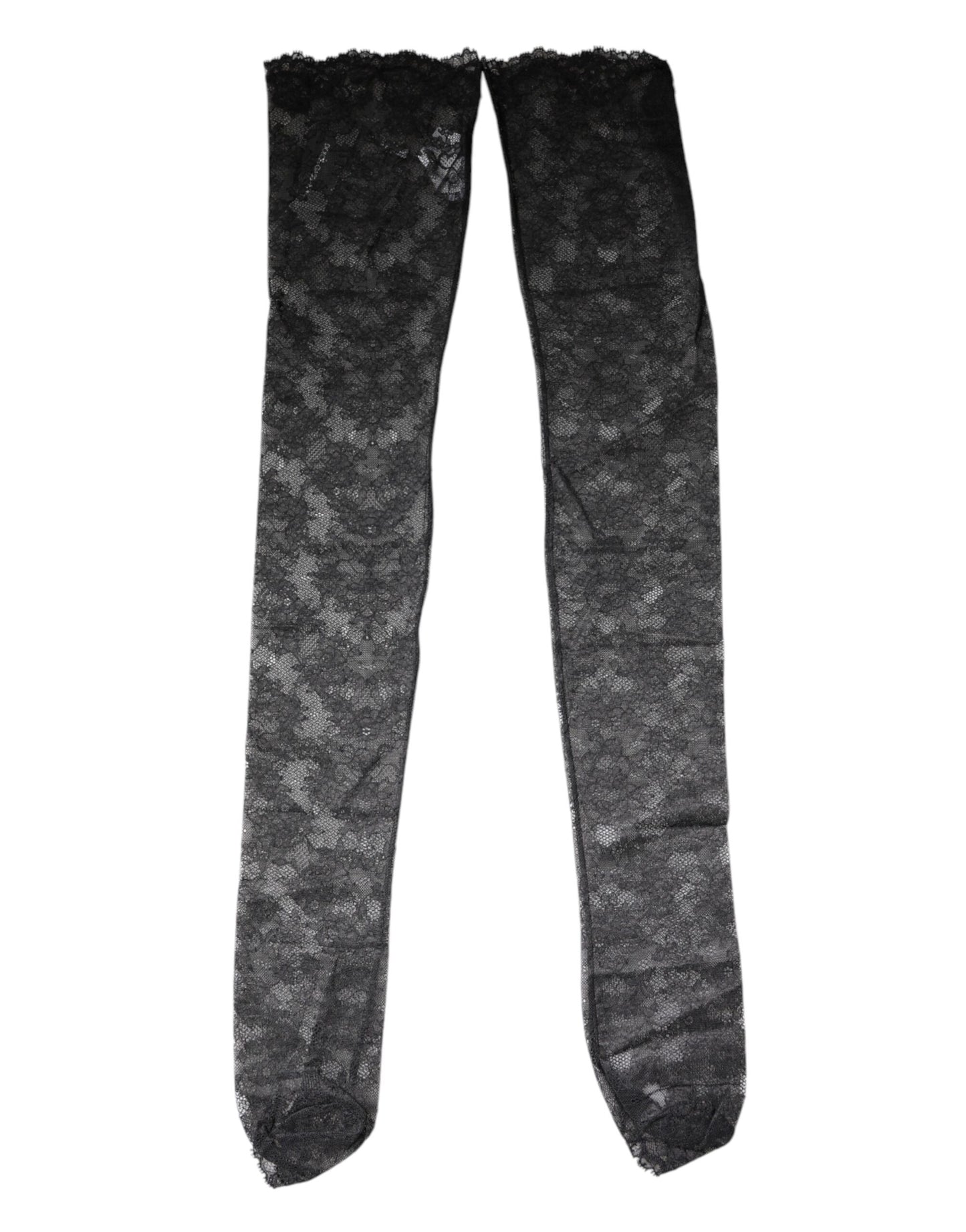 Schwarze Baumwollstrümpfe mit Blumenspitze und Stretch