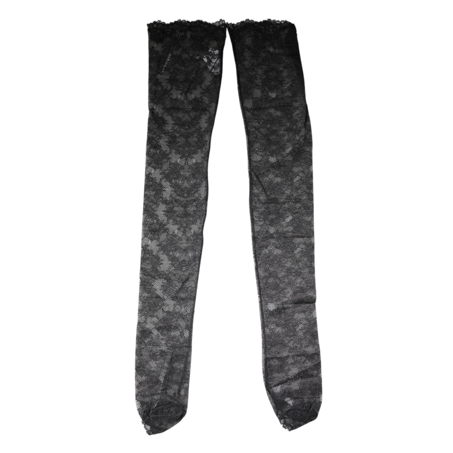 Schwarze Baumwollstrümpfe mit Blumenspitze und Stretch