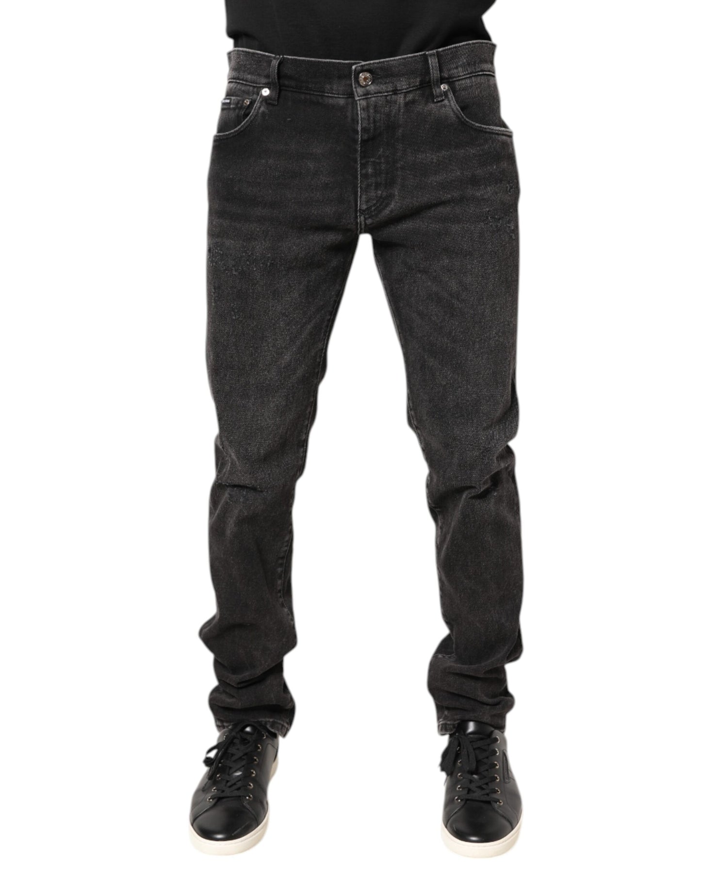 Graue Skinny-Jeans aus verwaschener Baumwolle