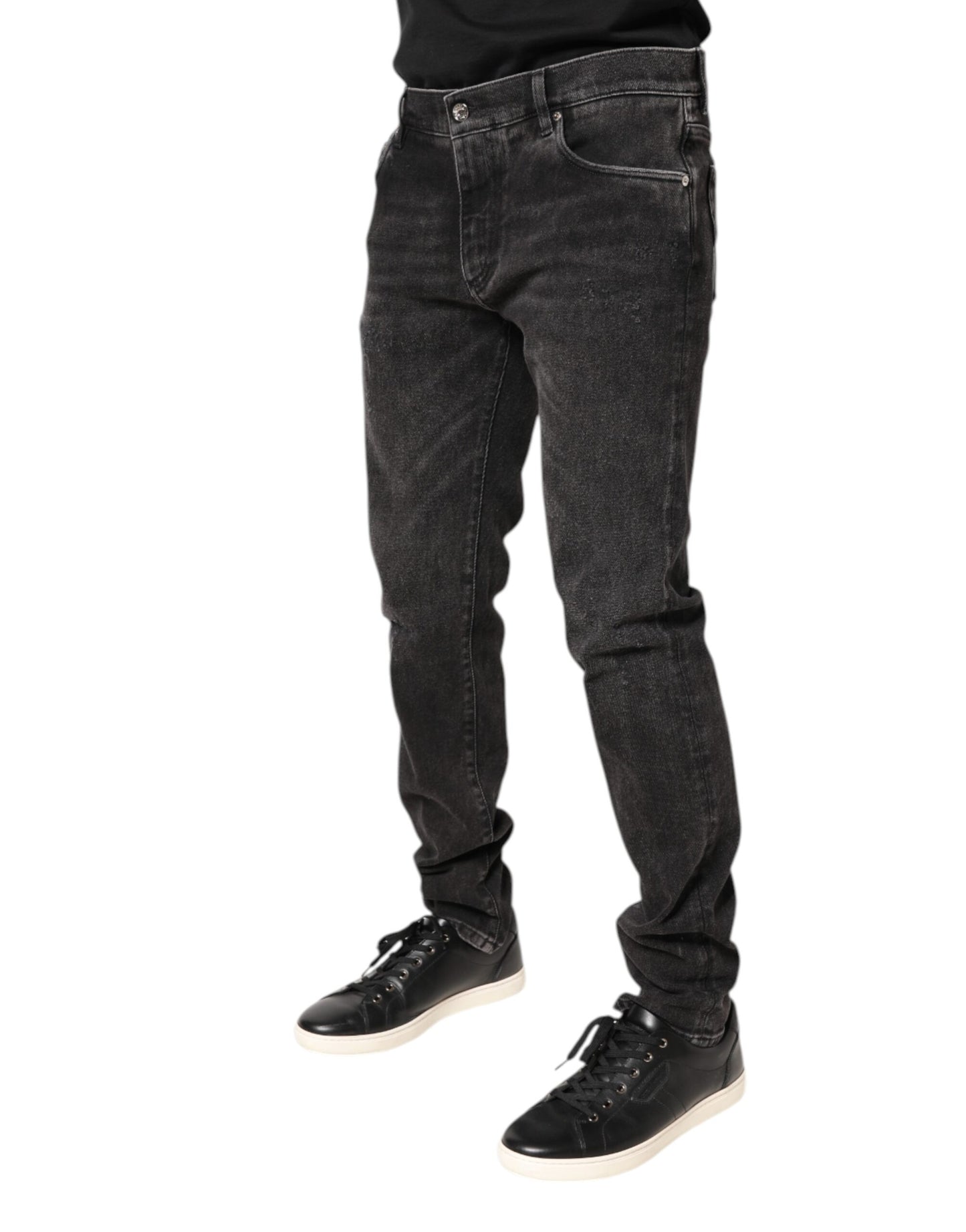 Graue Skinny-Jeans aus verwaschener Baumwolle