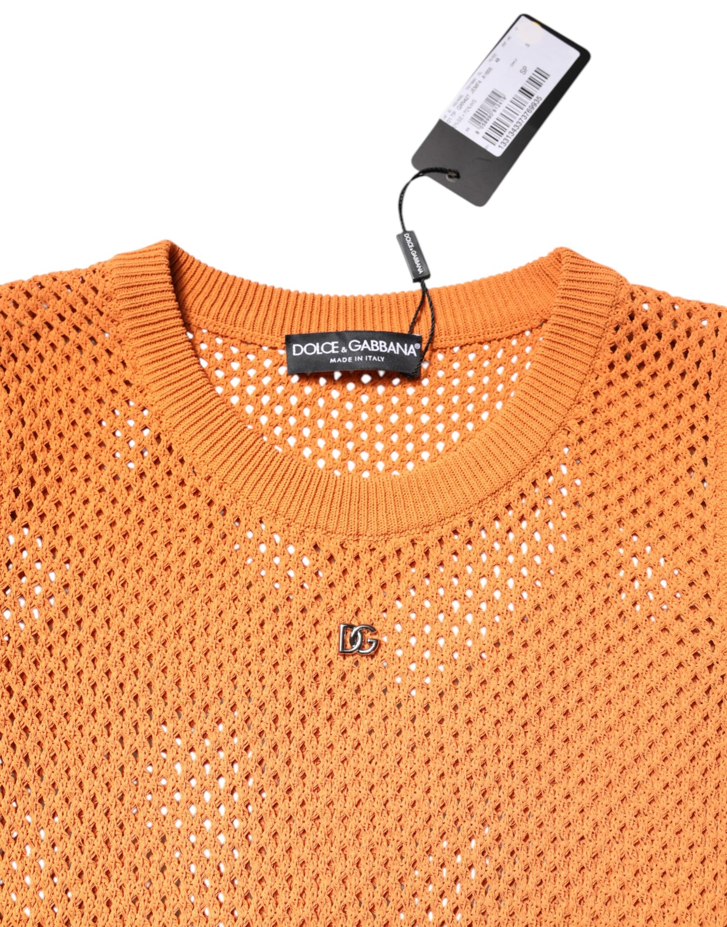 Orangefarbenes ärmelloses T-Shirt aus Kaschmir mit Rundhalsausschnitt