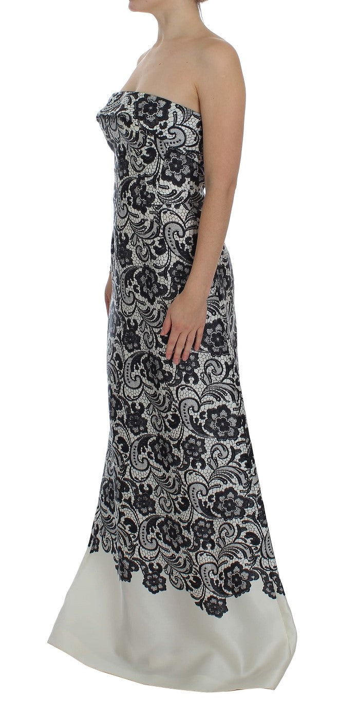 Weißes Korsett-Maxikleid aus Seide mit Blumenspitze