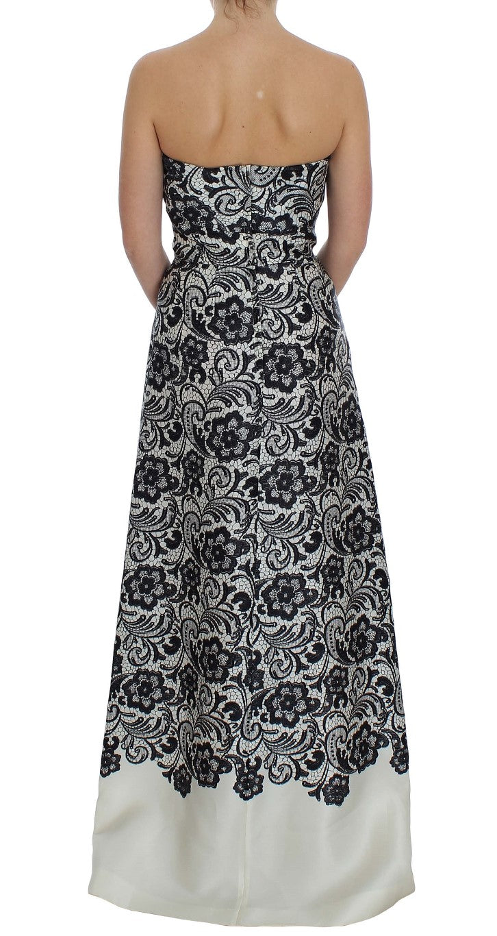 Weißes Korsett-Maxikleid aus Seide mit Blumenspitze