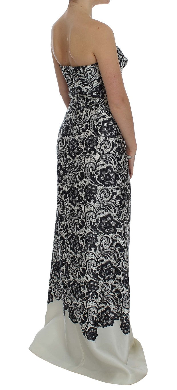 Weißes Korsett-Maxikleid aus Seide mit Blumenspitze