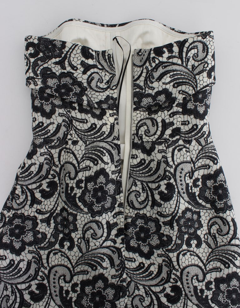 Weißes Korsett-Maxikleid aus Seide mit Blumenspitze