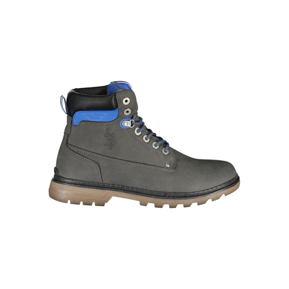 Elegante graue hohe Schnürstiefel mit Logo-Detail