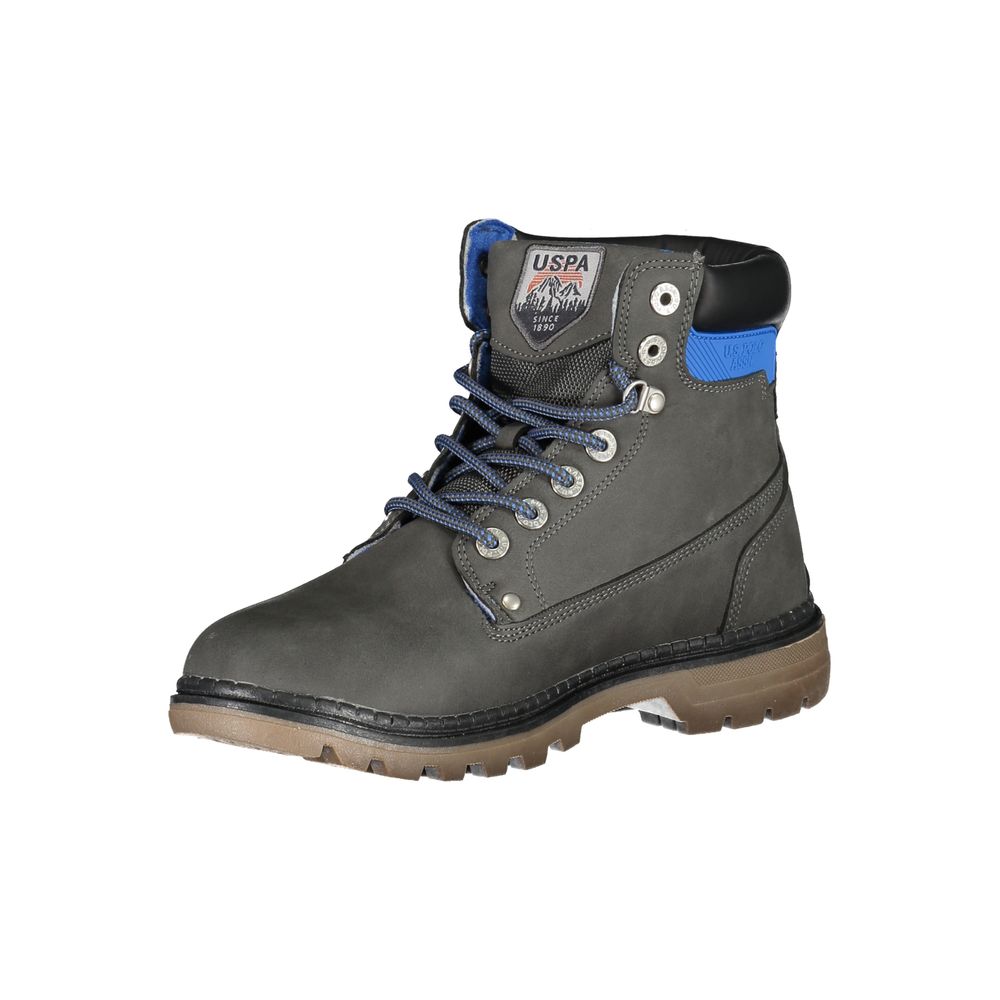 Elegante graue hohe Schnürstiefel mit Logo-Detail