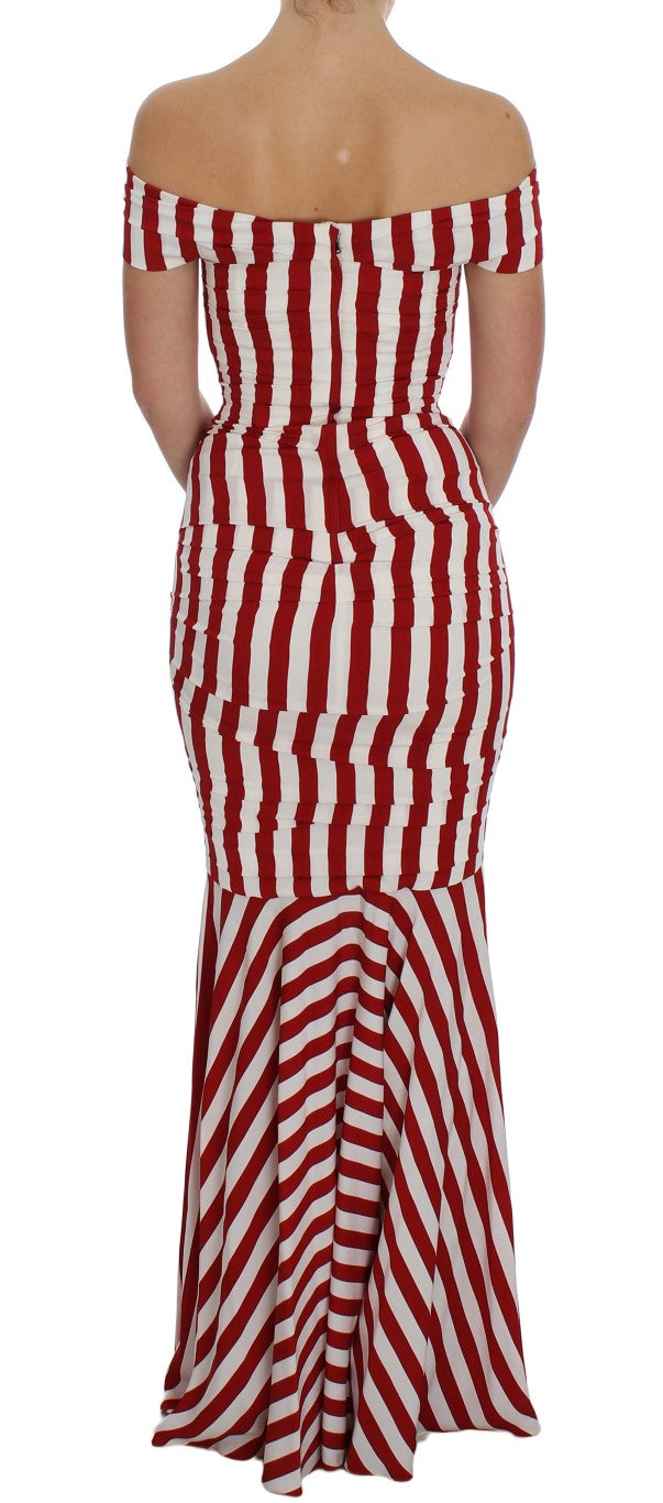 Rot-weißes Stretch-Seidenkleid