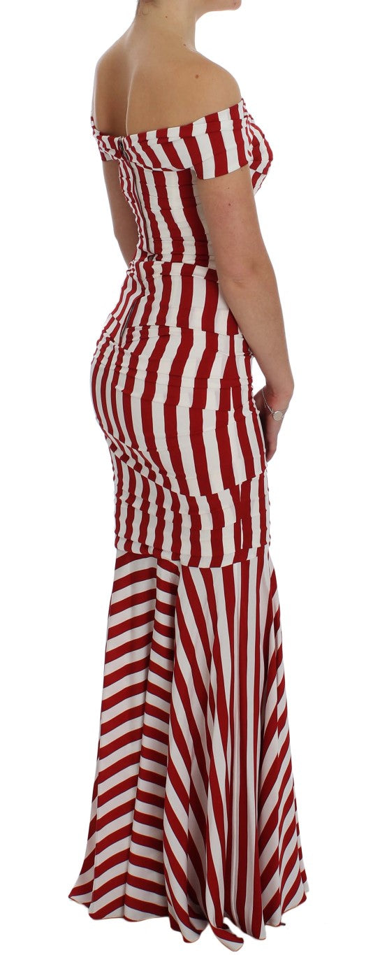 Rot-weißes Stretch-Seidenkleid