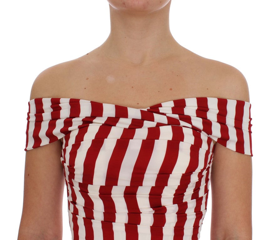 Rot-weißes Stretch-Seidenkleid