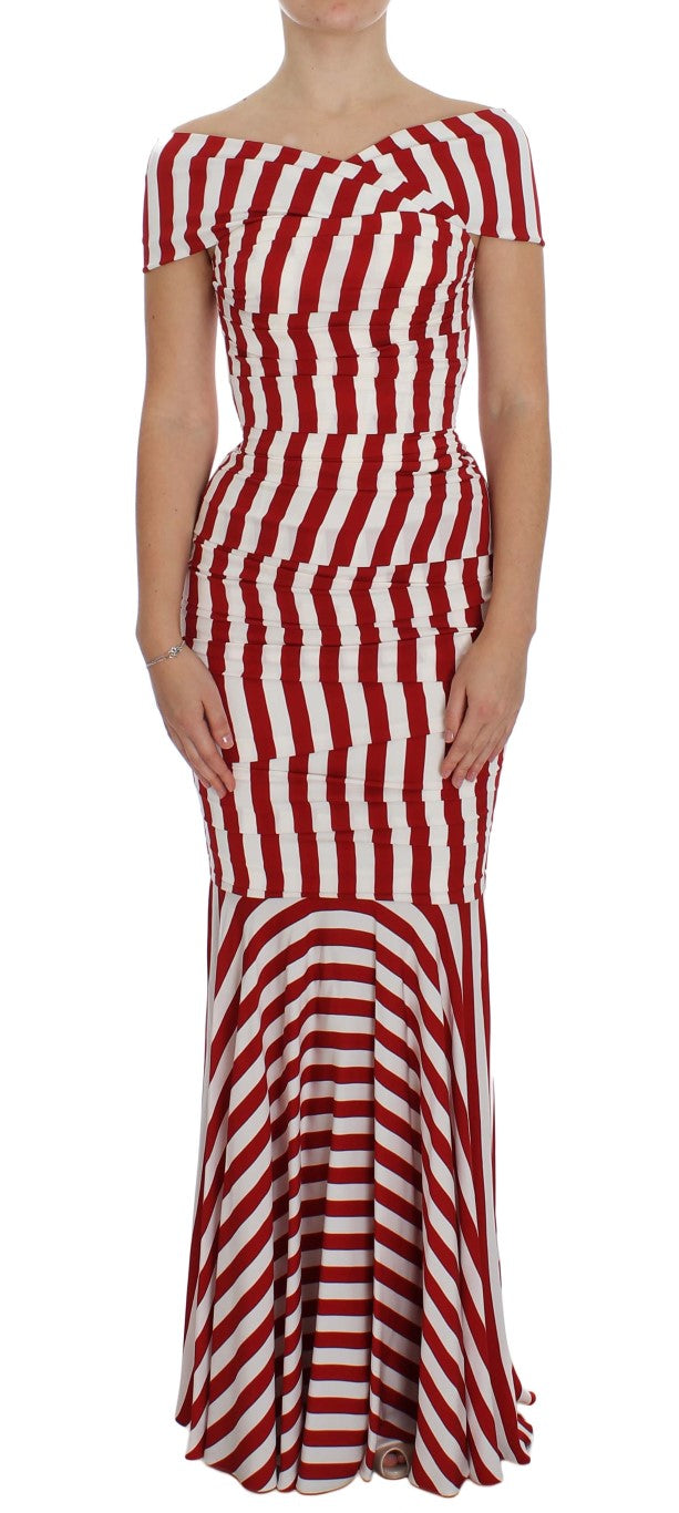 Rot-weißes Stretch-Seidenkleid