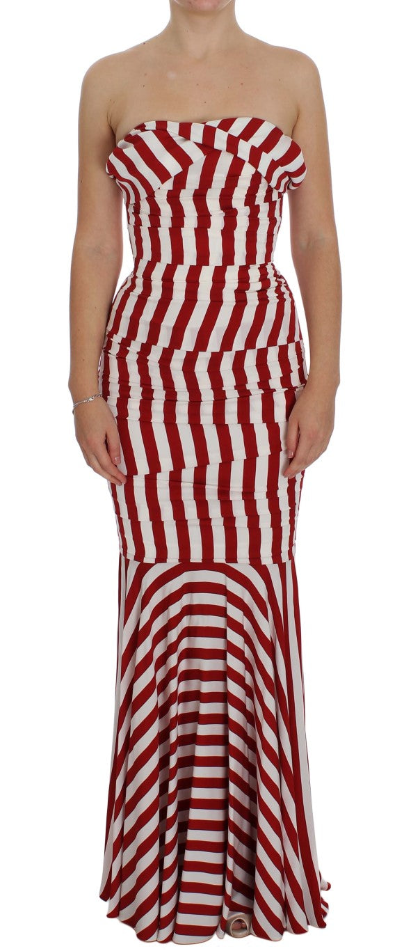 Rot-weißes Stretch-Seidenkleid