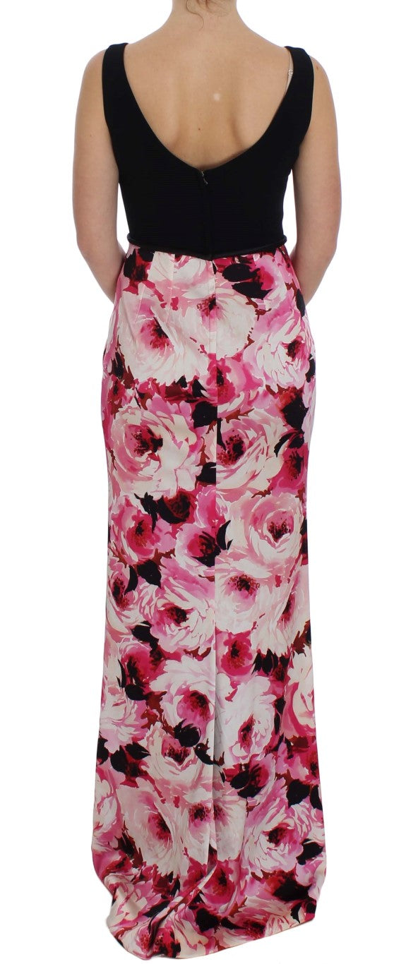 Rosafarbenes, langes Maxi-Etuikleid mit Blumenmuster