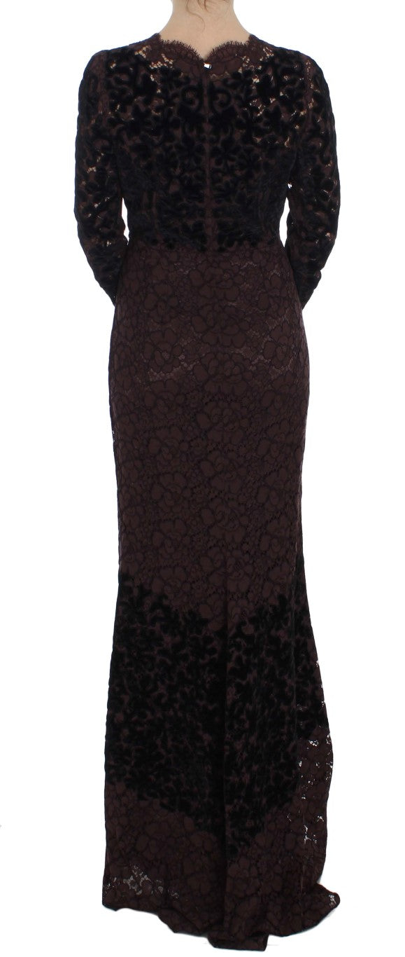 Lilafarbenes Ricamo-Maxikleid mit Blumenspitze