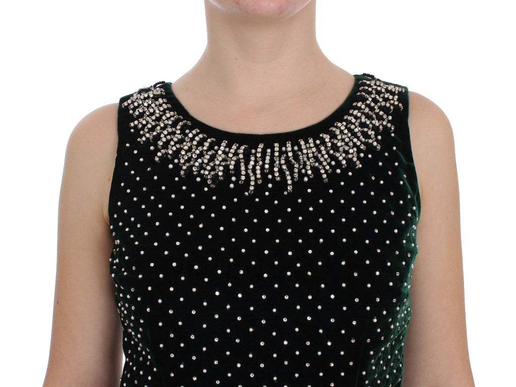 Grünes, langes Maxikleid aus Samt mit Kristallen
