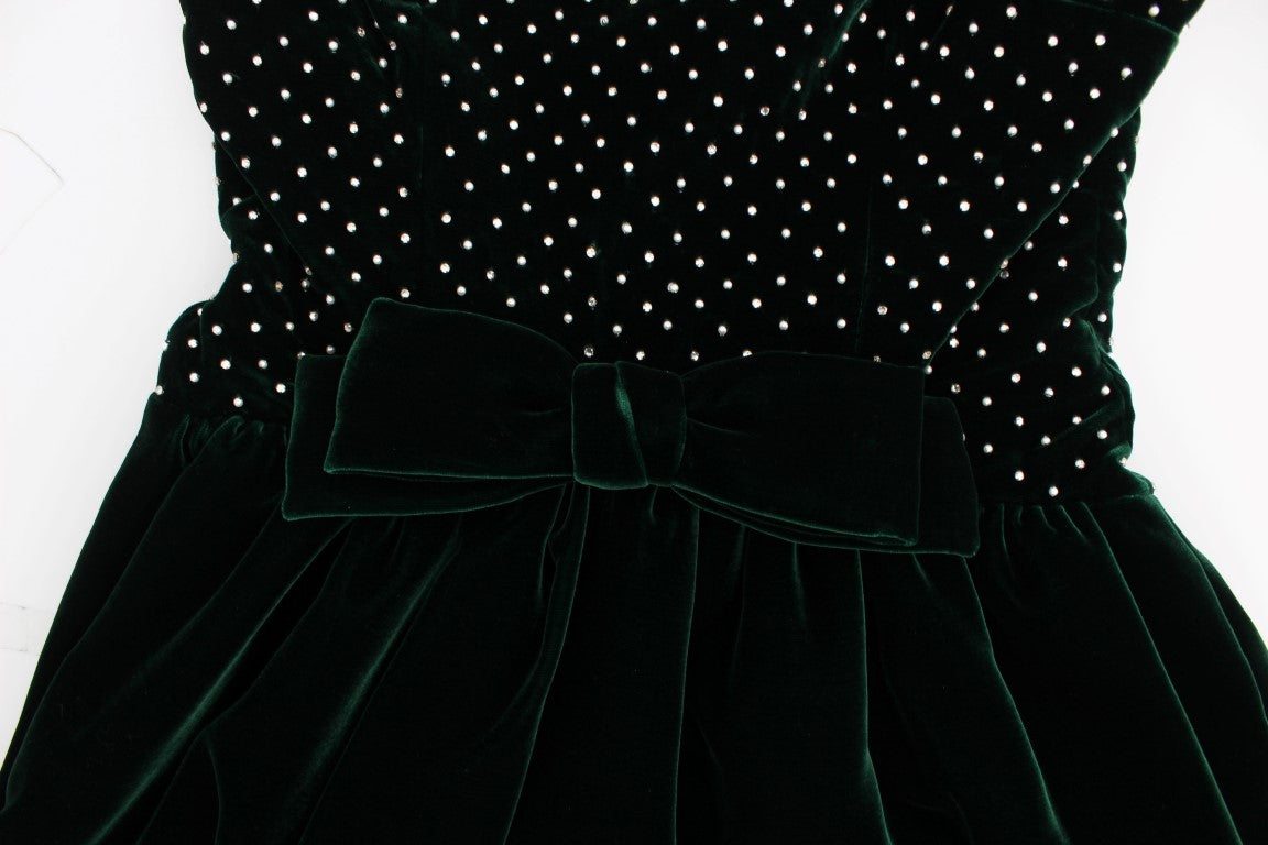 Grünes, langes Maxikleid aus Samt mit Kristallen