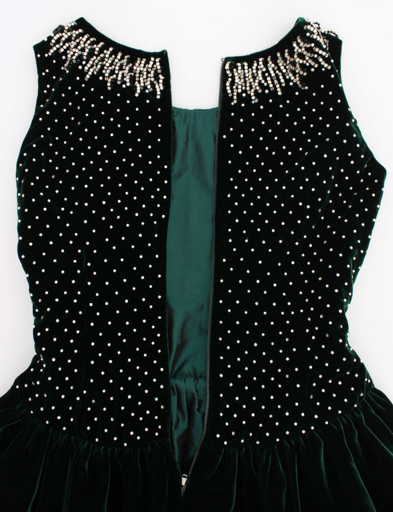 Grünes, langes Maxikleid aus Samt mit Kristallen