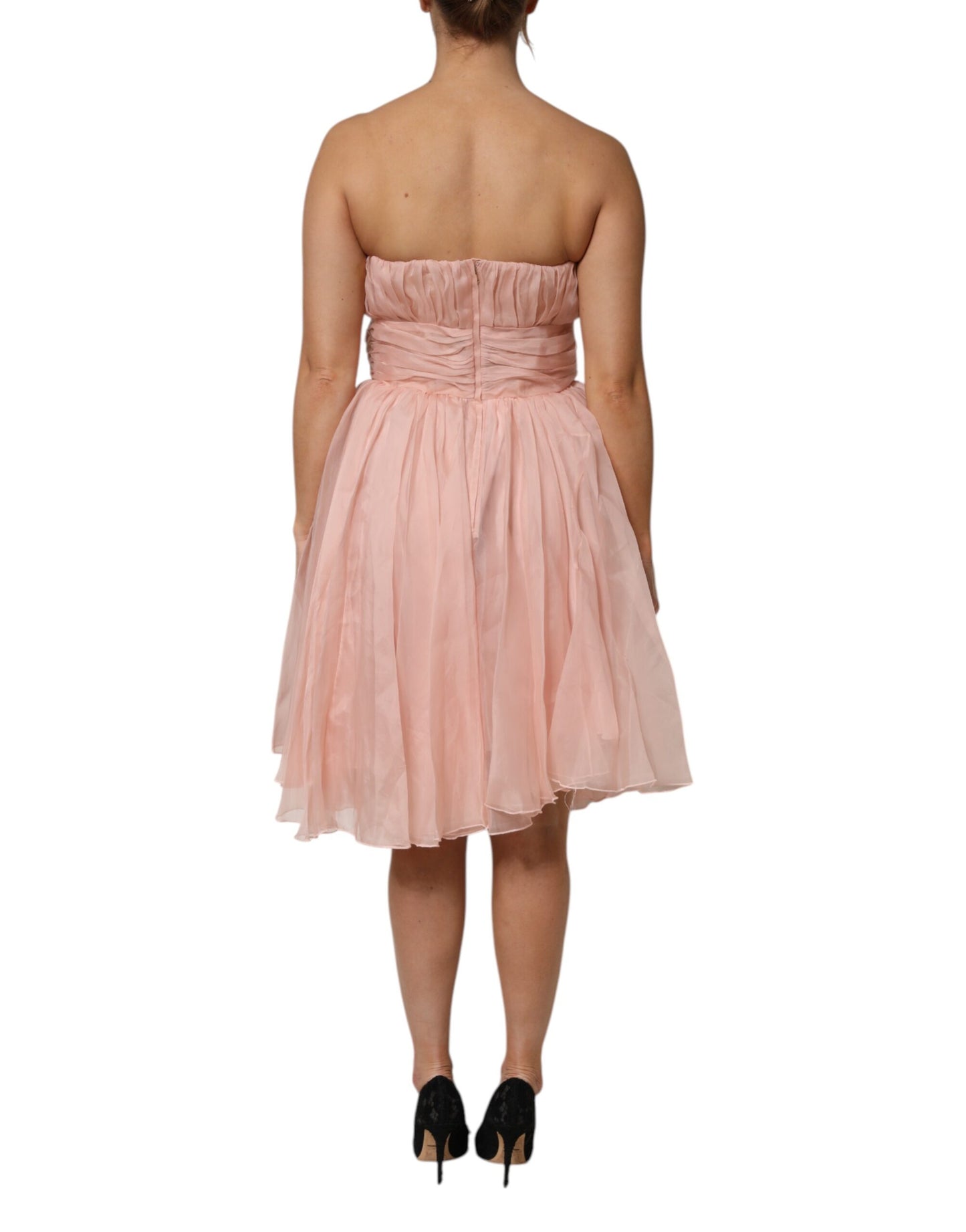 Rosa A-Linien-Midikleid aus Seidenchiffon mit Plissee