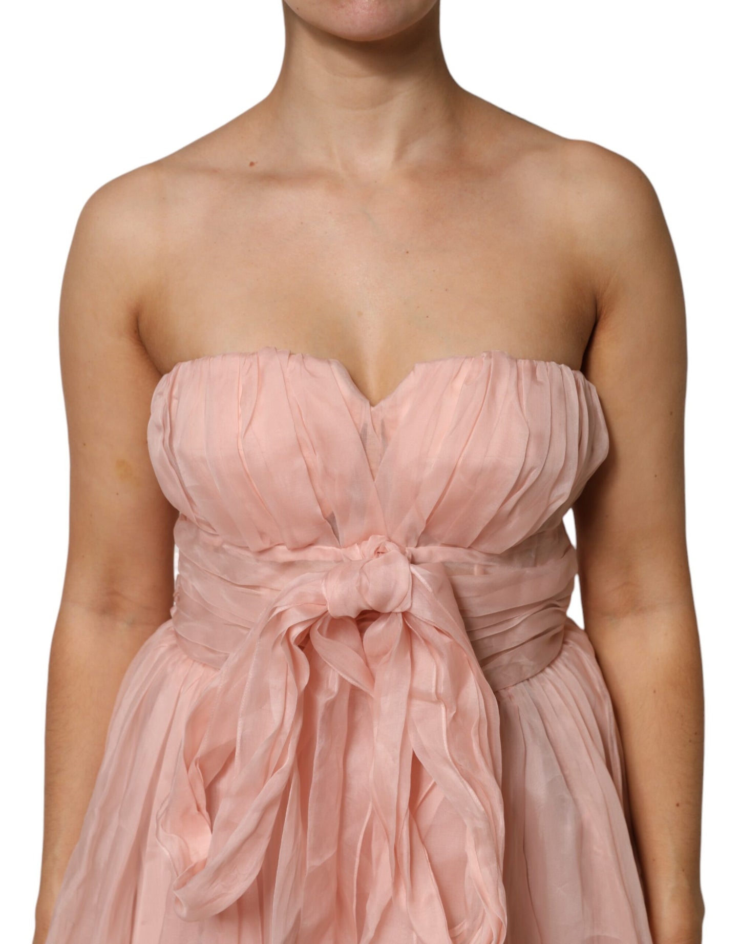 Rosa A-Linien-Midikleid aus Seidenchiffon mit Plissee
