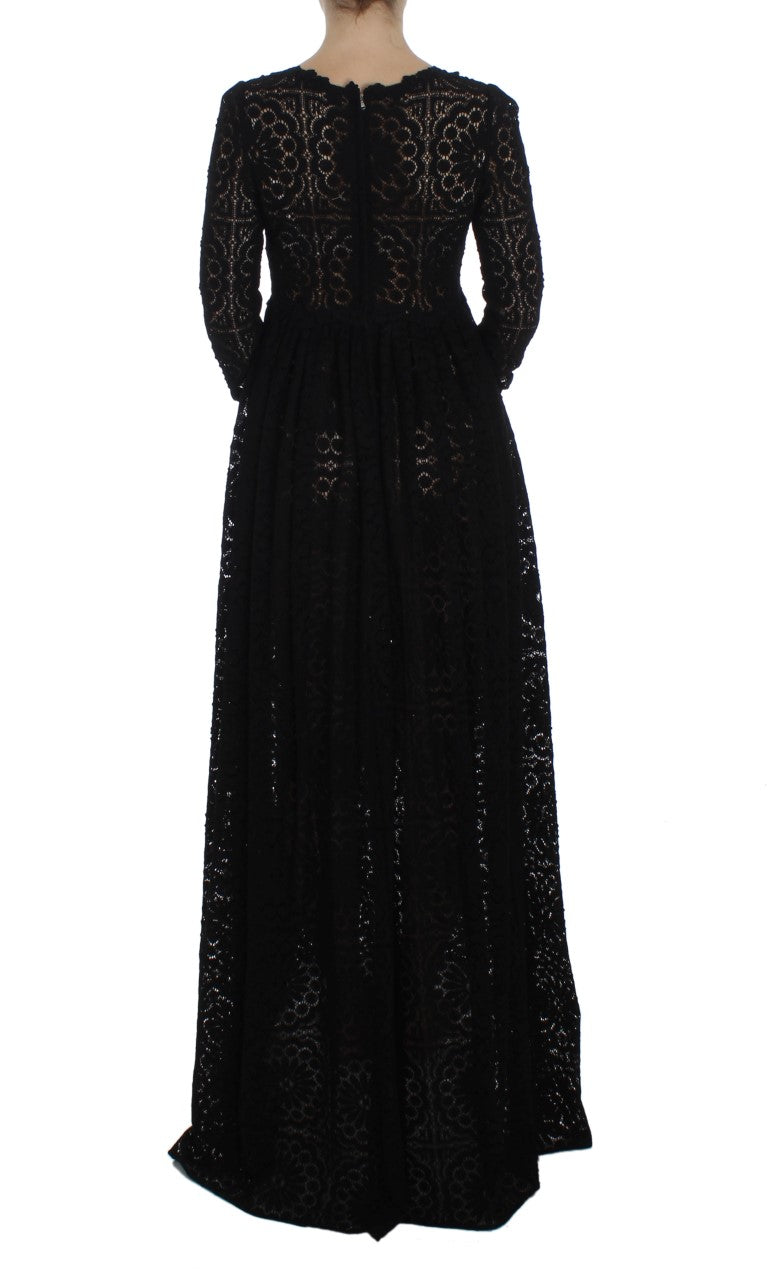 Schwarzes, gestricktes Maxikleid von Ricamo in voller Länge