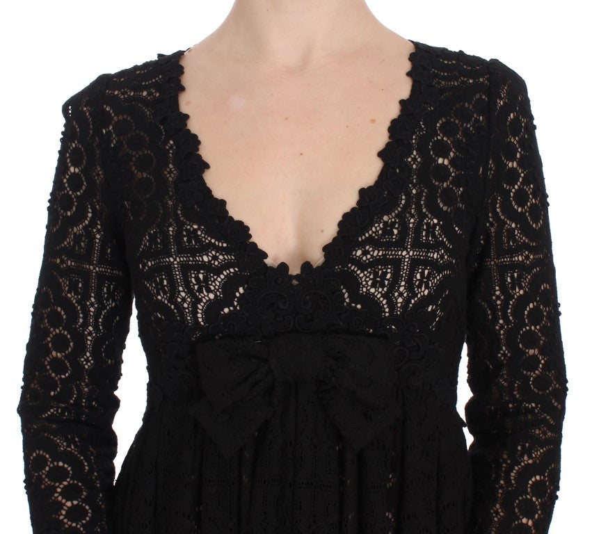 Schwarzes, gestricktes Maxikleid von Ricamo in voller Länge