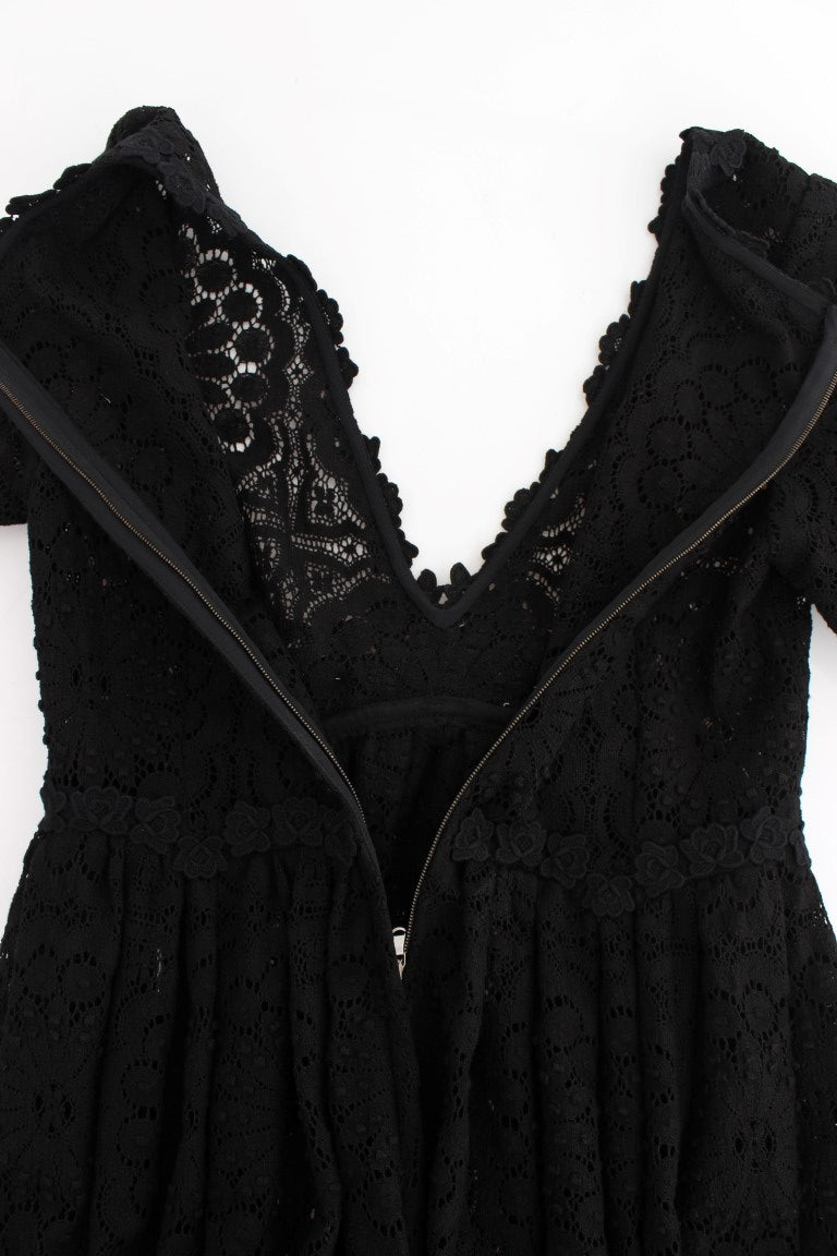 Schwarzes, gestricktes Maxikleid von Ricamo in voller Länge