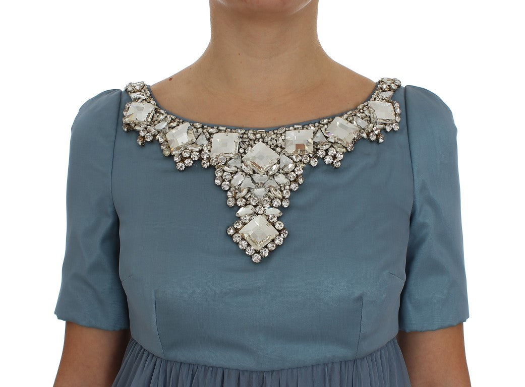 Blaues Ballkleid aus Seide mit Kristallen