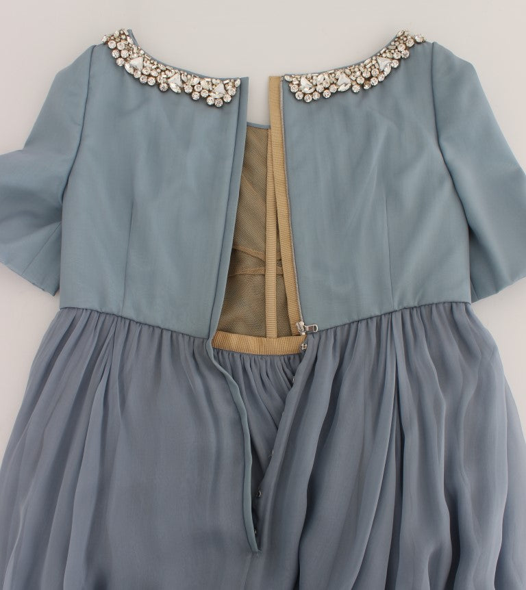 Blaues Ballkleid aus Seide mit Kristallen