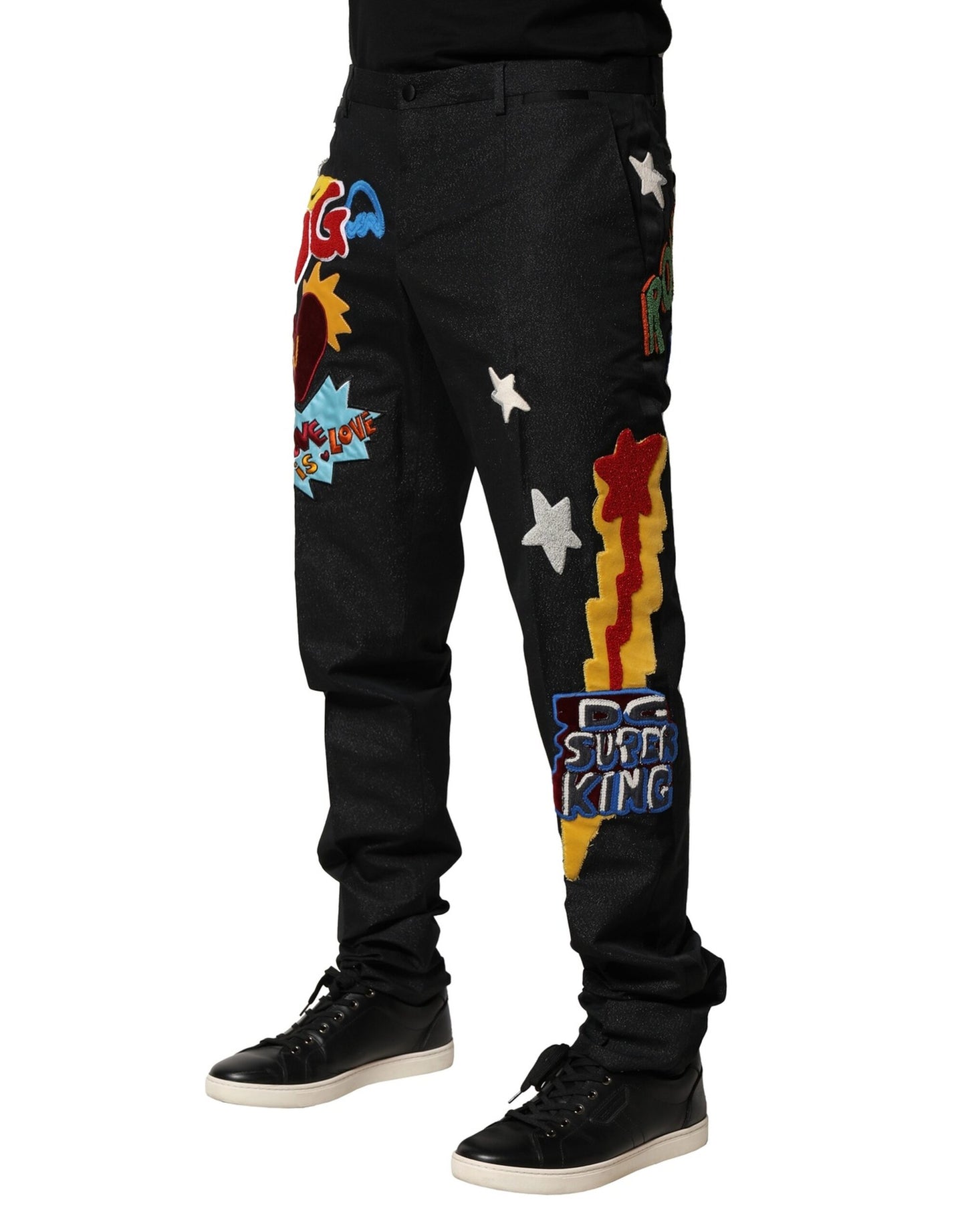 Schwarze Herrenhose mit Grafikstickerei