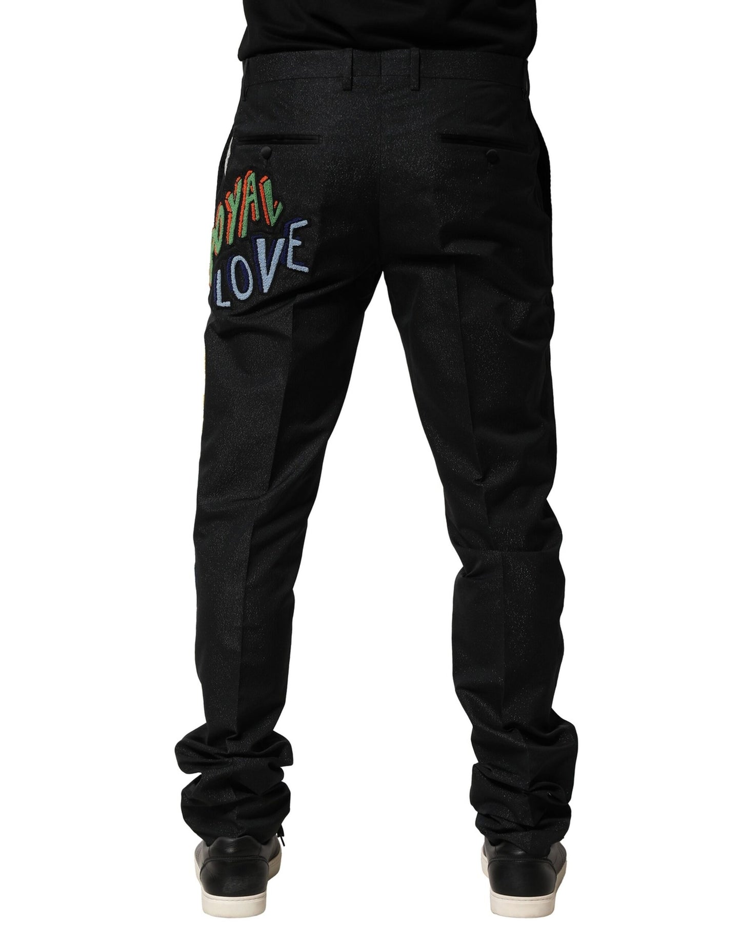 Schwarze Herrenhose mit Grafikstickerei