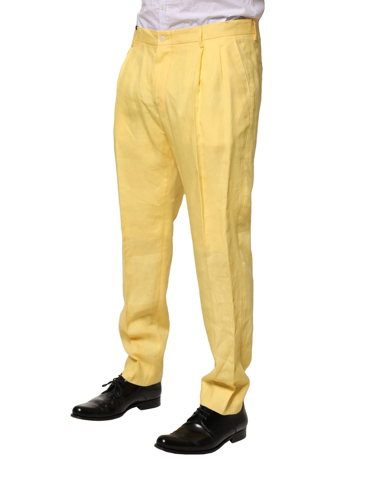 Gelbe, konisch zulaufende Leinenhose für Herren