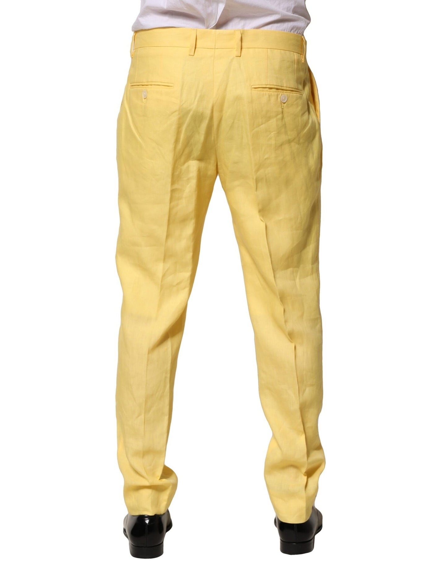 Gelbe, konisch zulaufende Leinenhose für Herren