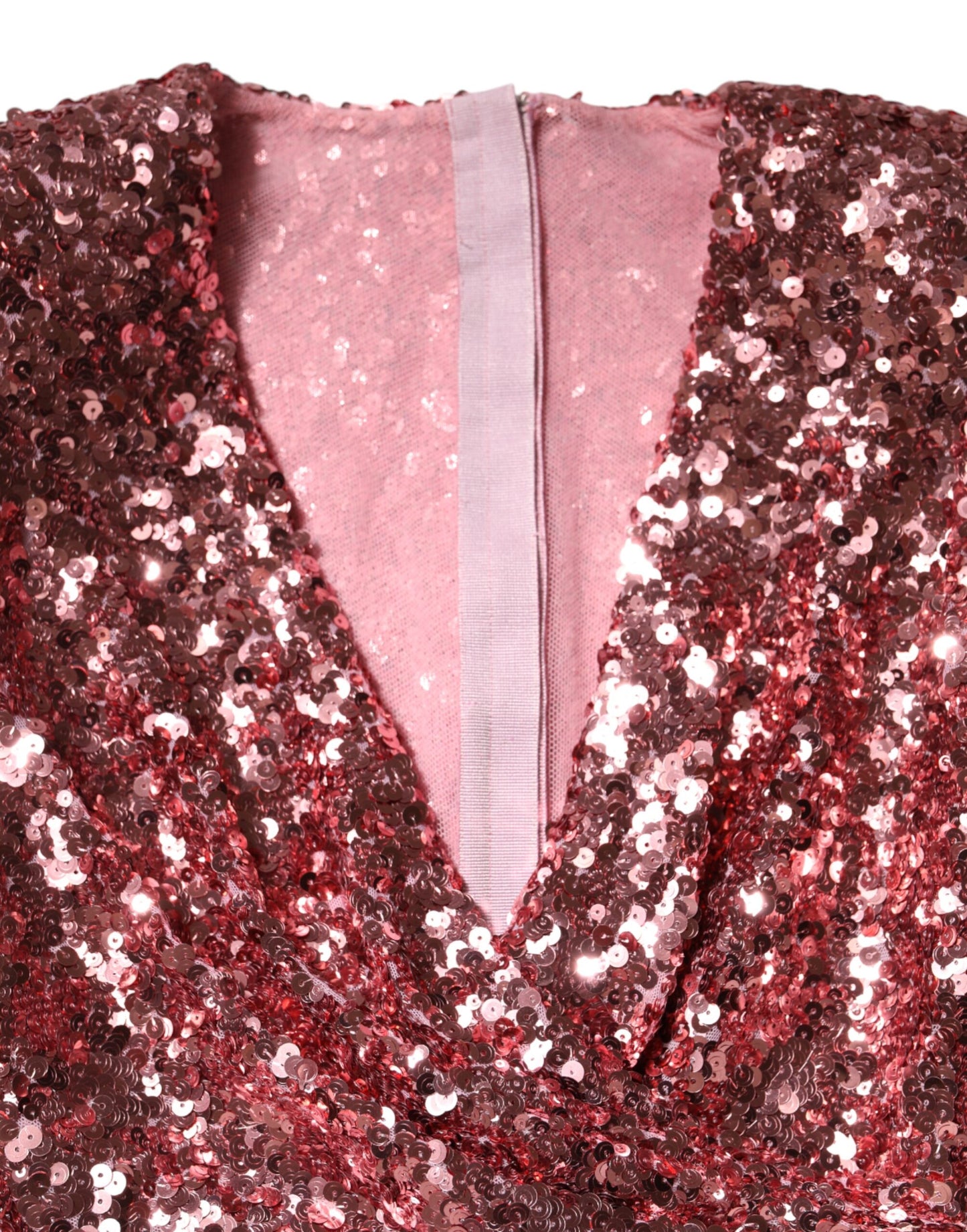 Pinkes, auffälliges Nylon-Midikleid mit V-Ausschnitt und Pailletten