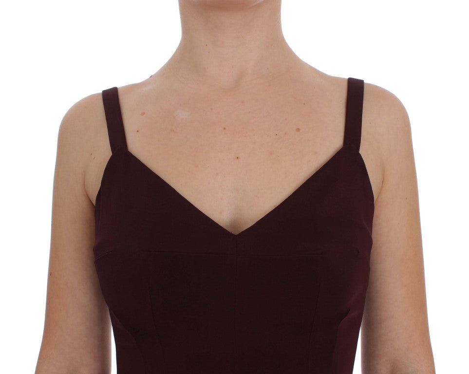 Bordeauxfarbenes, bodenlanges Stretch-Etuikleid