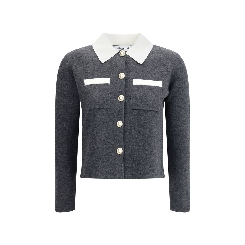 Strickjacke mit Kontrastkragen
