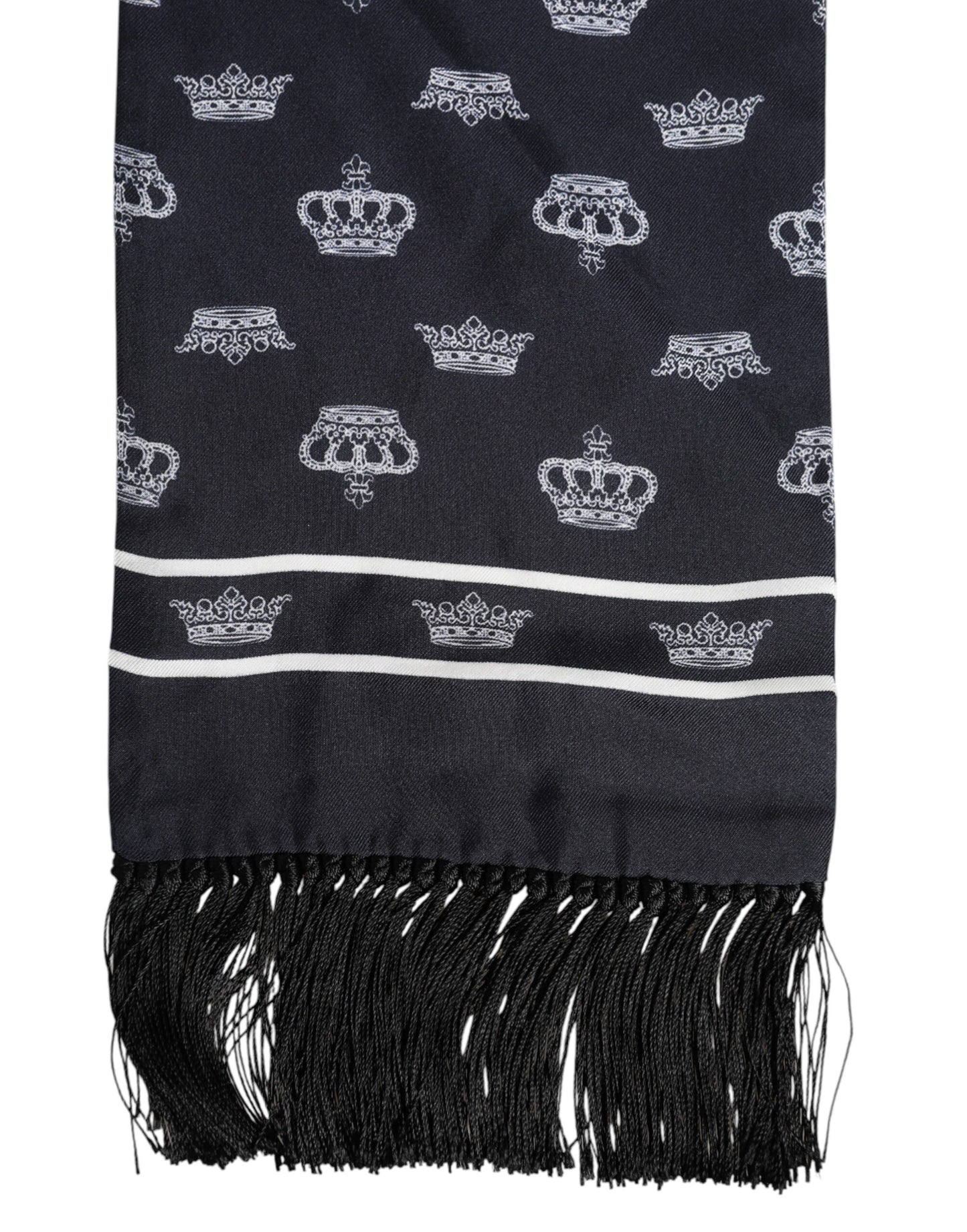 Schwarzer Seiden-Foulard mit Kronenfransen für Herren